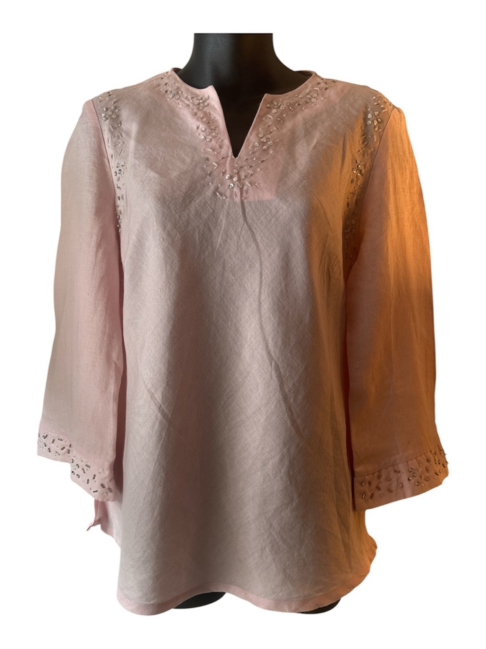 Anne Carson Pale Pink Linen Embellished Tunic
